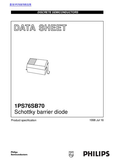Philips 1PS76SB70 Schottky Barrier Diode Product Specification - cover page
