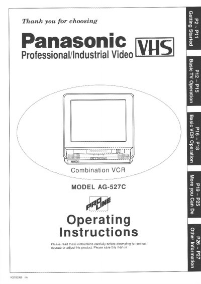 Panasonic AG-527C Combination VCR Operating Instructions - cover page