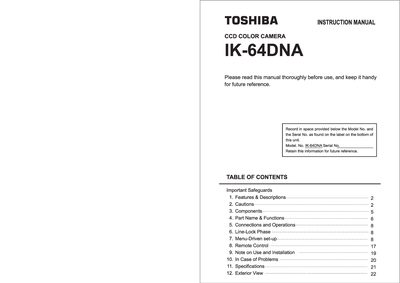 toshiba CCD COLOR CAMERA IK-65DNA INSTRUCTION MANUAL - cover page