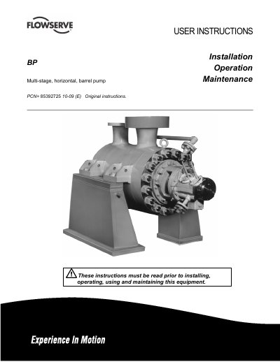 Flowserve BP Pump Installation, Operation and Maintenance Manual - cover page