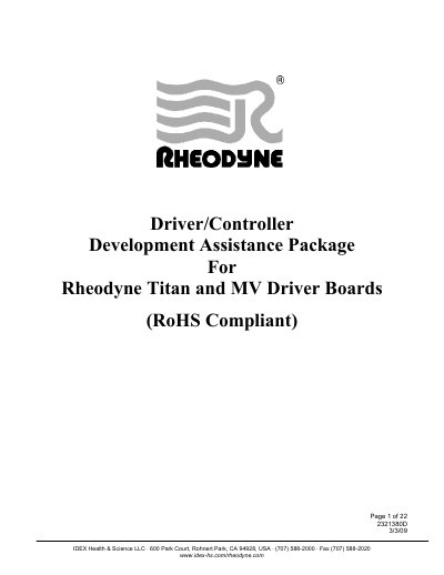 Rheodyne Titan and MV Driver Boards Development Assistance Package Manual - cover page