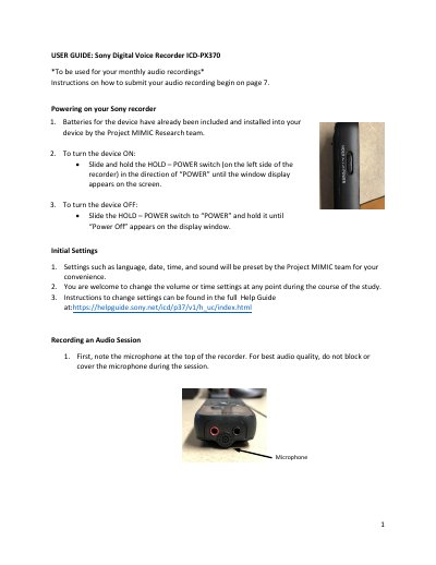Sony ICD-PX370 Digital Voice Recorder User Guide - cover page
