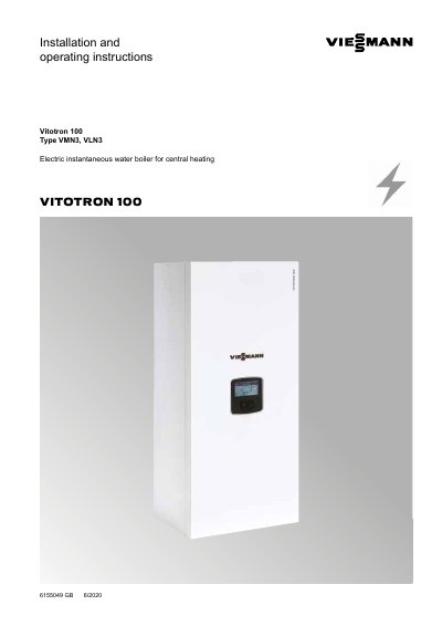 Viessmann Vitotron 100 VMN3/VLN3 Electric Instantaneous Water Boiler Installation and Operating Instructions - cover page