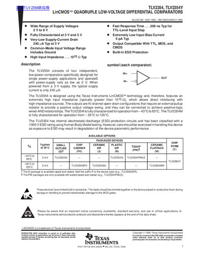 TEXAS INSTRUMENTS TLV2354 TLV2354Y handbook - cover page