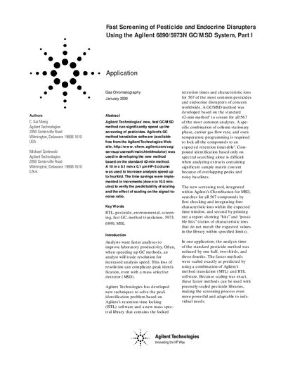 Agilent 6890/5973N GC/MSD Pesticide Screening Application Note - cover page