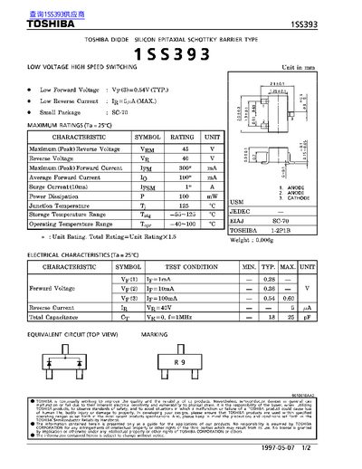 Toshiba 1SS393 Schottky Diode Datasheet