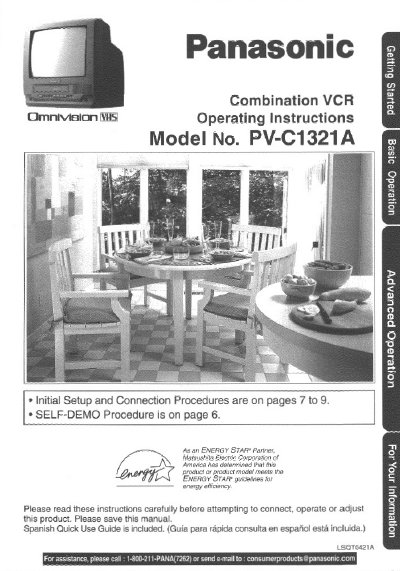 Panasonic PV-C1321A Combination VCR Operating Instructions