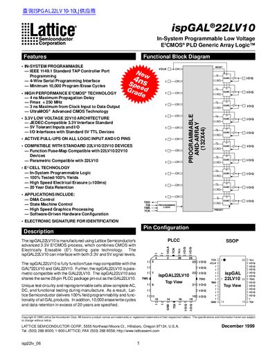 Lattice ispGAL22LV10 Datasheet - cover page