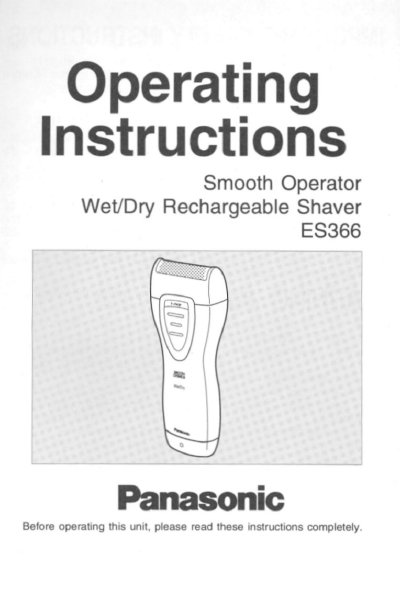 Panasonic ES366 Wet/Dry Rechargeable Shaver Operating Instructions - cover page