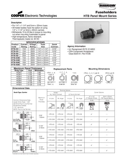 Cooper Electronic Technologies HTB Panel Mount Fuseholders Product Bulletin - cover page