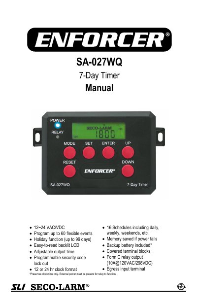 SECO-LARM SA-027WQ 7-Day Timer User Manual - cover page