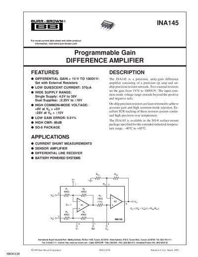 Texas Instruments INA145 Datasheet - cover page