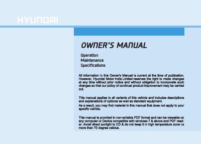 Hyundai Vehicle Owner's Manual Operation and Maintenance - cover page