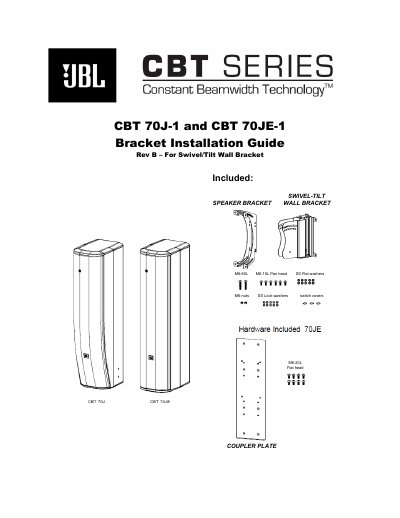 JBL CBT 70J-1 and CBT 70JE-1 Bracket Installation Guide - cover page