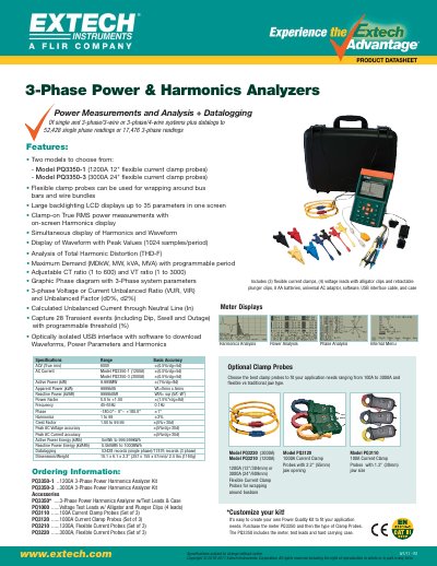 EXTECH PQ3350 3-Phase Power Harmonics Analyzer Product Datasheet - cover page