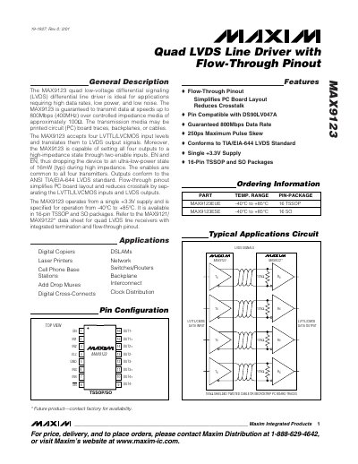 Maxim MAX9123 Quad LVDS Line Driver Datasheet - cover page