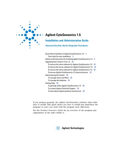 Agilent CytoGenomics 1.5 Installation and Administration Guide - cover page