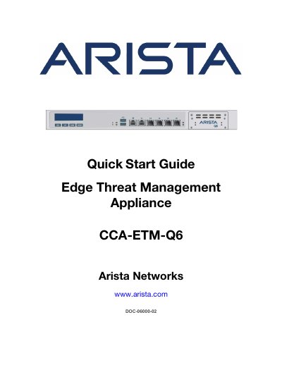 Arista Networks CCA-ETM-Q6 Edge Threat Management Appliance Quick Start Guide - cover page
