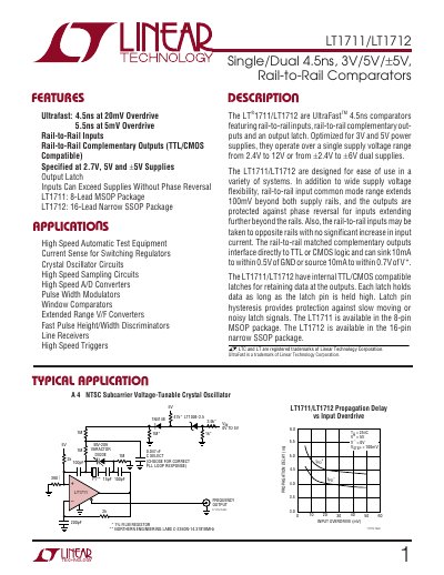 Linear Technology LT1711/LT1712 UltraFast Comparators Datasheet - cover page