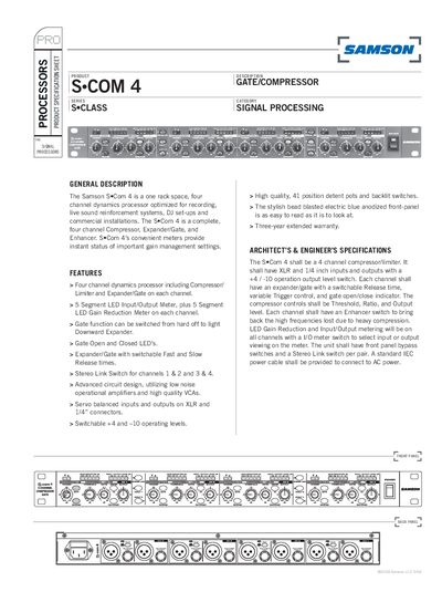 Samson SeCom 4 Gate/Compressor Product Specification Sheet - cover page
