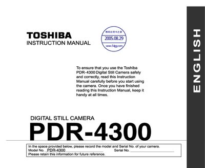 Toshiba PDR-4300 Digital Still Camera Instruction Manual - cover page