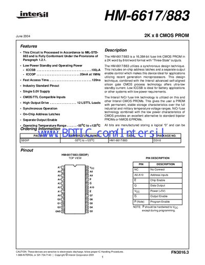 Intersil HM-6617/883 Datasheet - cover page