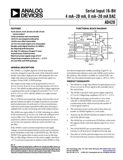 Analog Devices AD420 Datasheet Rev H