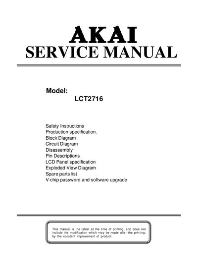 AKAI LCT2716 LCD TV Service Manual - cover page