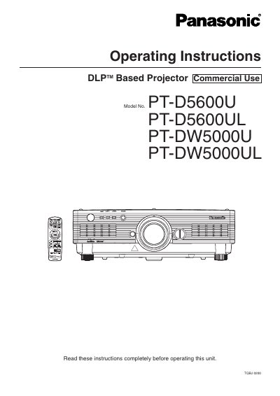 Panasonic PT-D5600U Series DLP Projector Operating Instructions - cover page