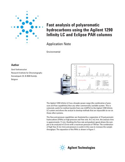 Fast Analysis of Polyaromatic Hydrocarbons Using the Agilent 1290 Infinity LC and Eclipse PAH Columns Application Note - cover page