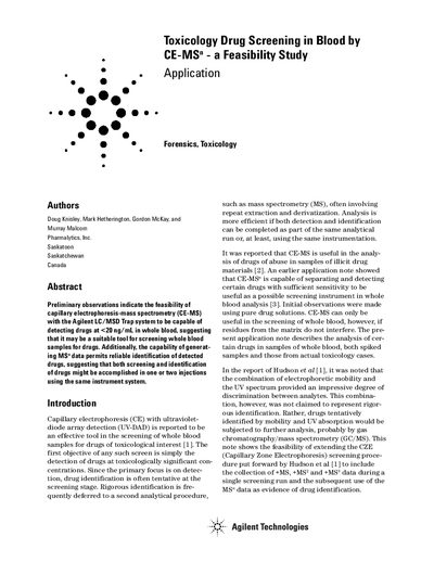 Agilent G1600A/LC-MSD Trap XCT Toxicology Drug Screening Application Note - cover page