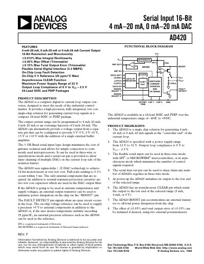 Analog Devices AD420 Datasheet - cover page