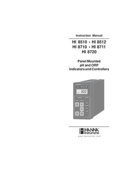 Hanna Instruments HI 8510/8512/8710/8711/8720 Panel Mounted pH and ORP Indicators and Controllers Instruction Manual - cover page