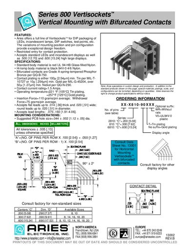 Aries Series 800 Vertisockets User Manual - cover page