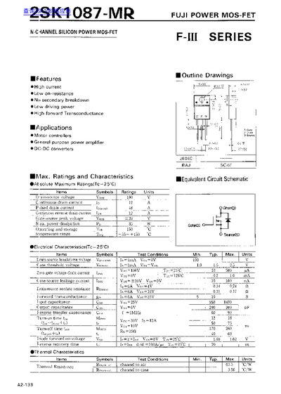 Fuji 2SK1087-MR MOSFET Datasheet - cover page