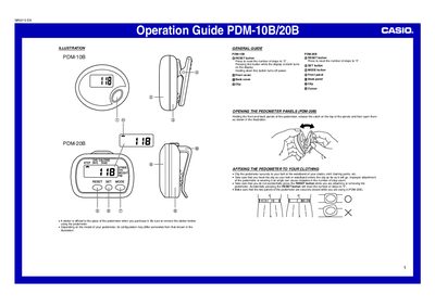 Casio PDM-10B/20B Operation Guide - cover page