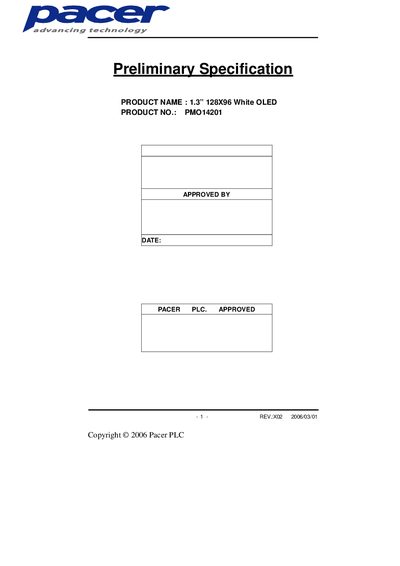 Pacer PMO14201 OLED Display User Manual - cover page