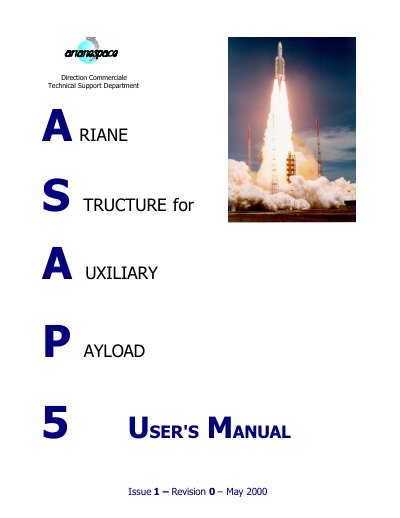 ARIANESPACE ASAP 5 Structure for Auxiliary Payload User's Manual