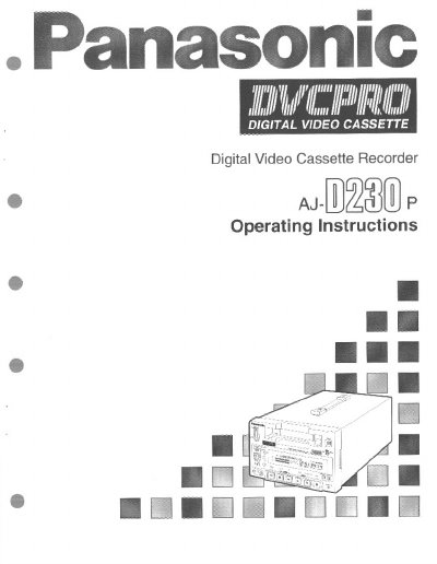 Panasonic AJ-D230 Digital Video Cassette Recorder Operating Instructions - cover page