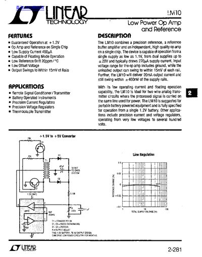 Linear Technology LM10 Low Power Op Amp and Reference Datasheet - cover page