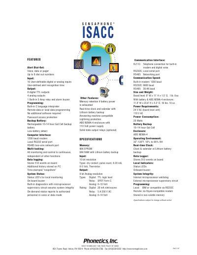 Sensaphone ISACC Remote Monitoring System Product Leaflet - cover page