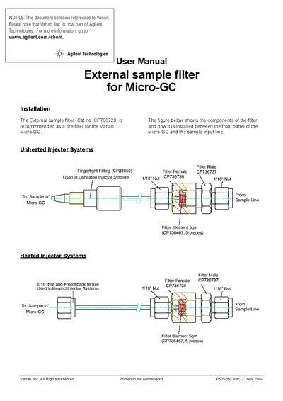 Agilent External Sample Filter for Micro-GC User Manual - cover page