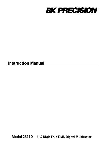 BK Precision Model 2831D Digital Multimeter Instruction Manual - cover page