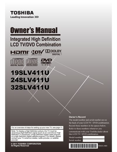 Toshiba 19SLV411U / 24SLV411U / 32SLV411U LCD TV/DVD Combination User Manual - cover page