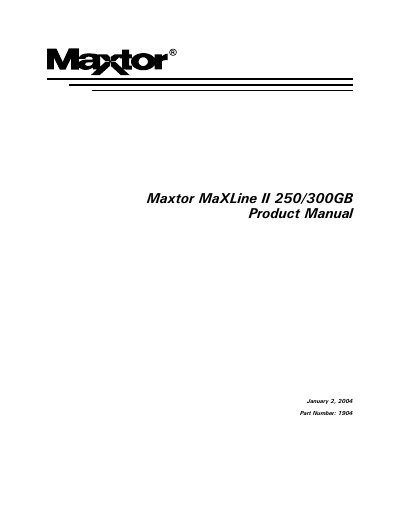 Maxtor MaXLine II 250/300GB Hard Disk Drive User Manual - cover page