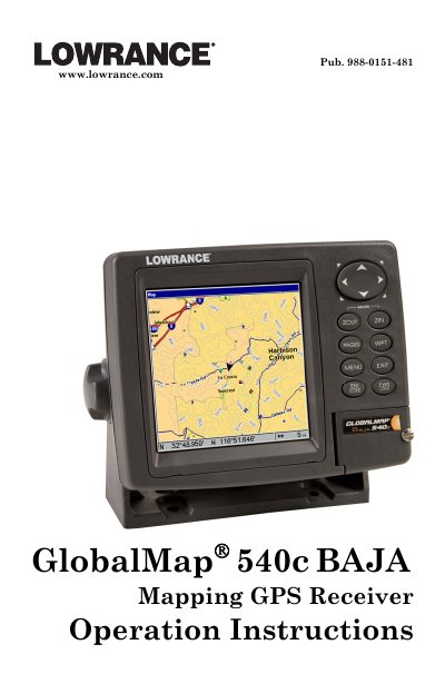 Lowrance GlobalMap 540c BAJA Mapping GPS Receiver Operation Instructions - cover page
