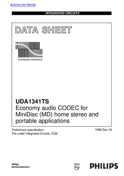 Philips UDA1341TS Integrated Circuits Datasheet - cover page