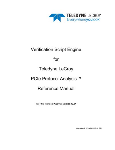 Teledyne LeCroy Verification Script Engine Reference Manual for PCIe Protocol Analysis v12.04 - cover page
