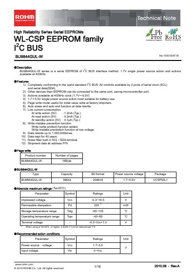 ROHM BU9844GUL-W Datasheet - cover page