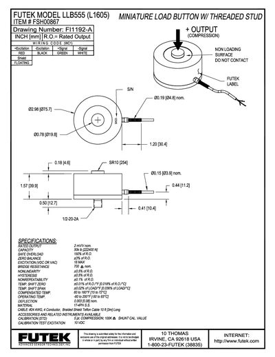 FUTEK MODEL LLB555(L1605) Data Sheet - cover page